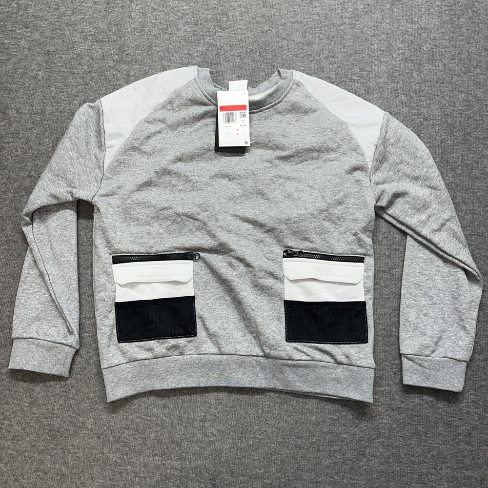 Nike Cargo Pocket‎ French Terry Pullover Crewneck Sweatshirt Gray Boys Large